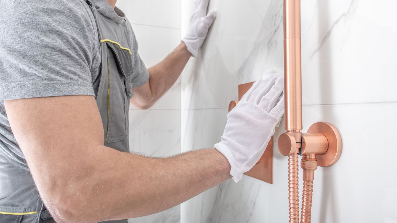 Man cleaning the bathroom