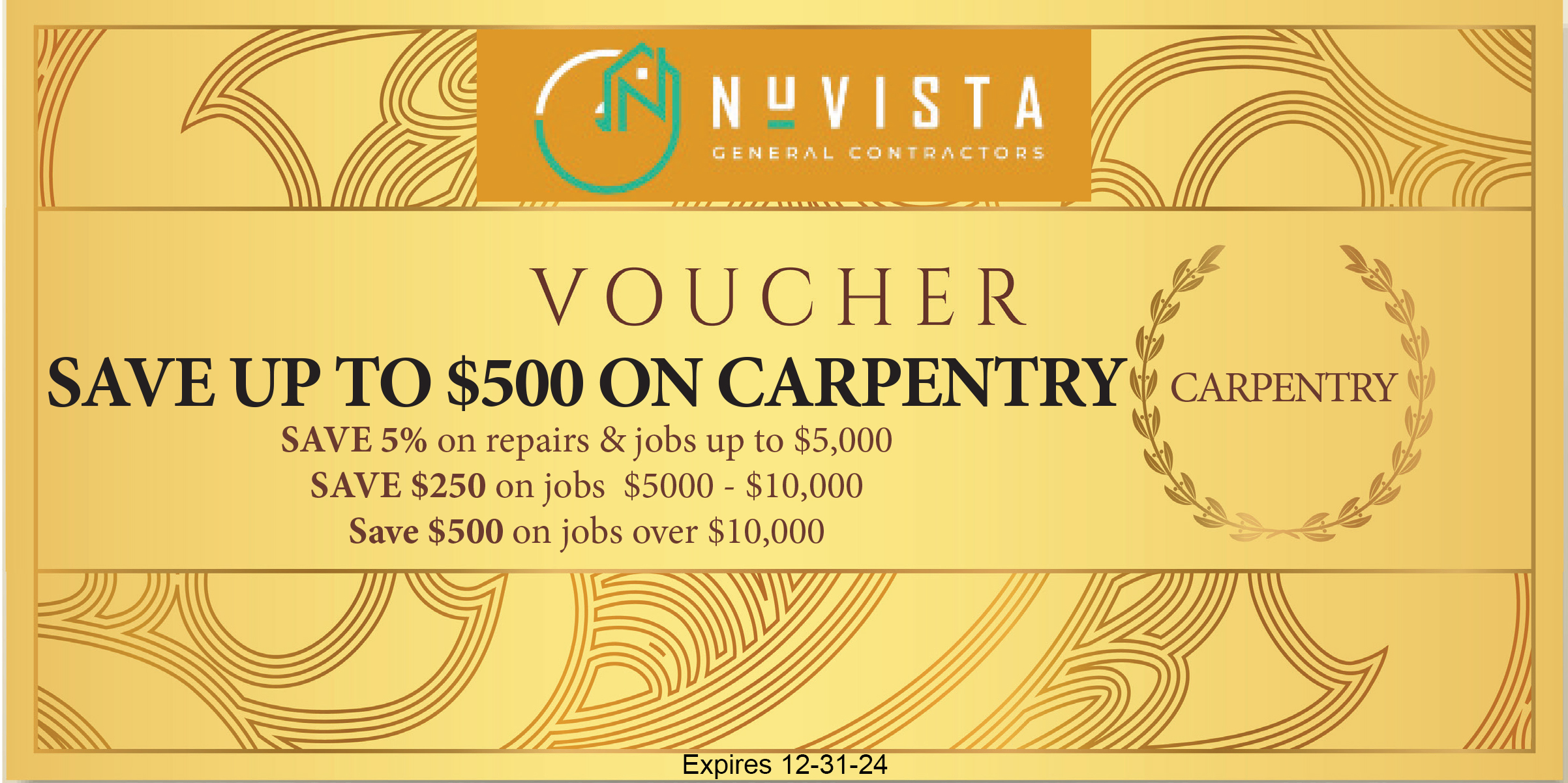 Nuvista voucher for upt to $500 off Carpenty