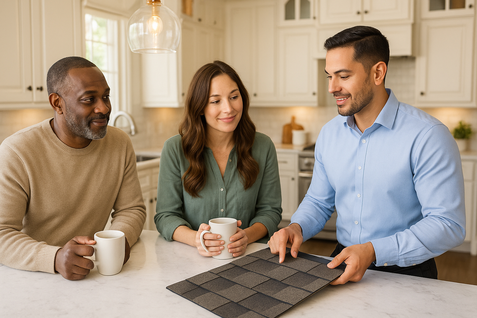 Nuvisat Design GC helping a couple to analyze what is the best roofing material and warrantee for their needs - Passaic Count, Bergen County, Rockland County