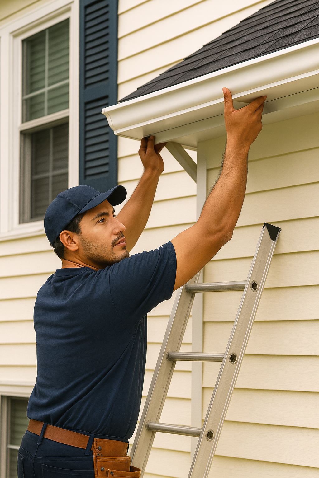 gutter intaller working on a home in the Passaic, Bergen, Rockland County area