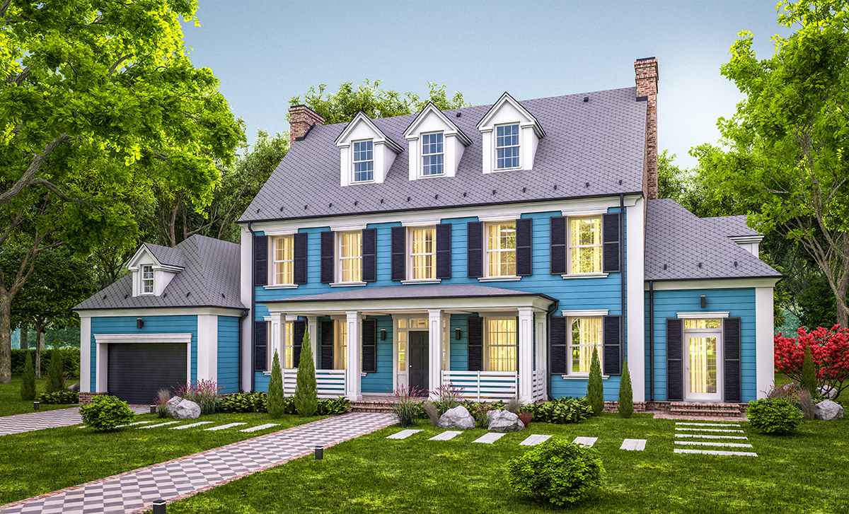 Nuvista design ocan create a beautiful medium blue siding with dark navy shutters and white trim for the Rockland, Bergen, Passaic County area