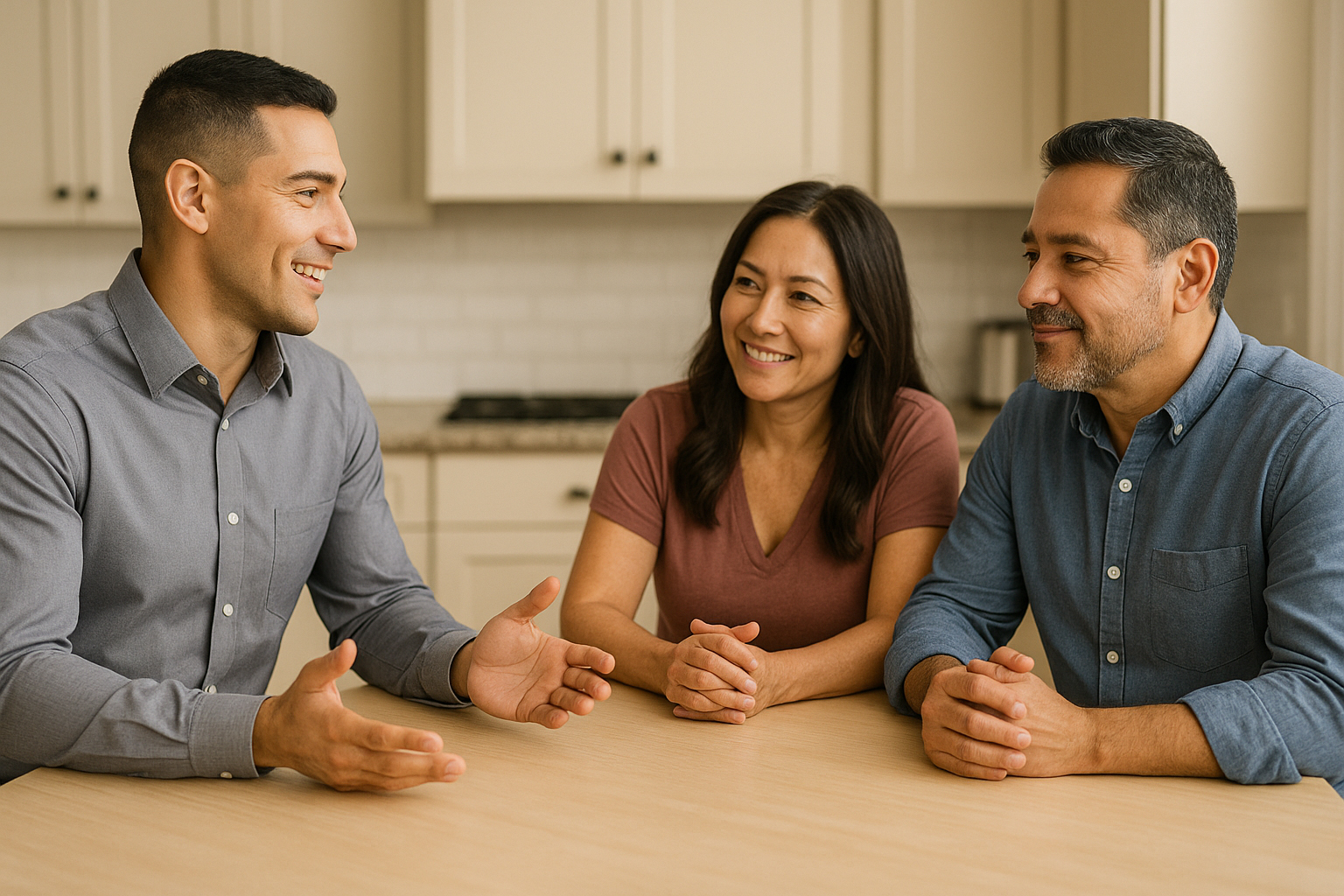 Nuvista team memberconsulting with couple about what are the best repalcement windows to save enegeryu and beautify their home in the Bergen, Passaic, and Rockland County area