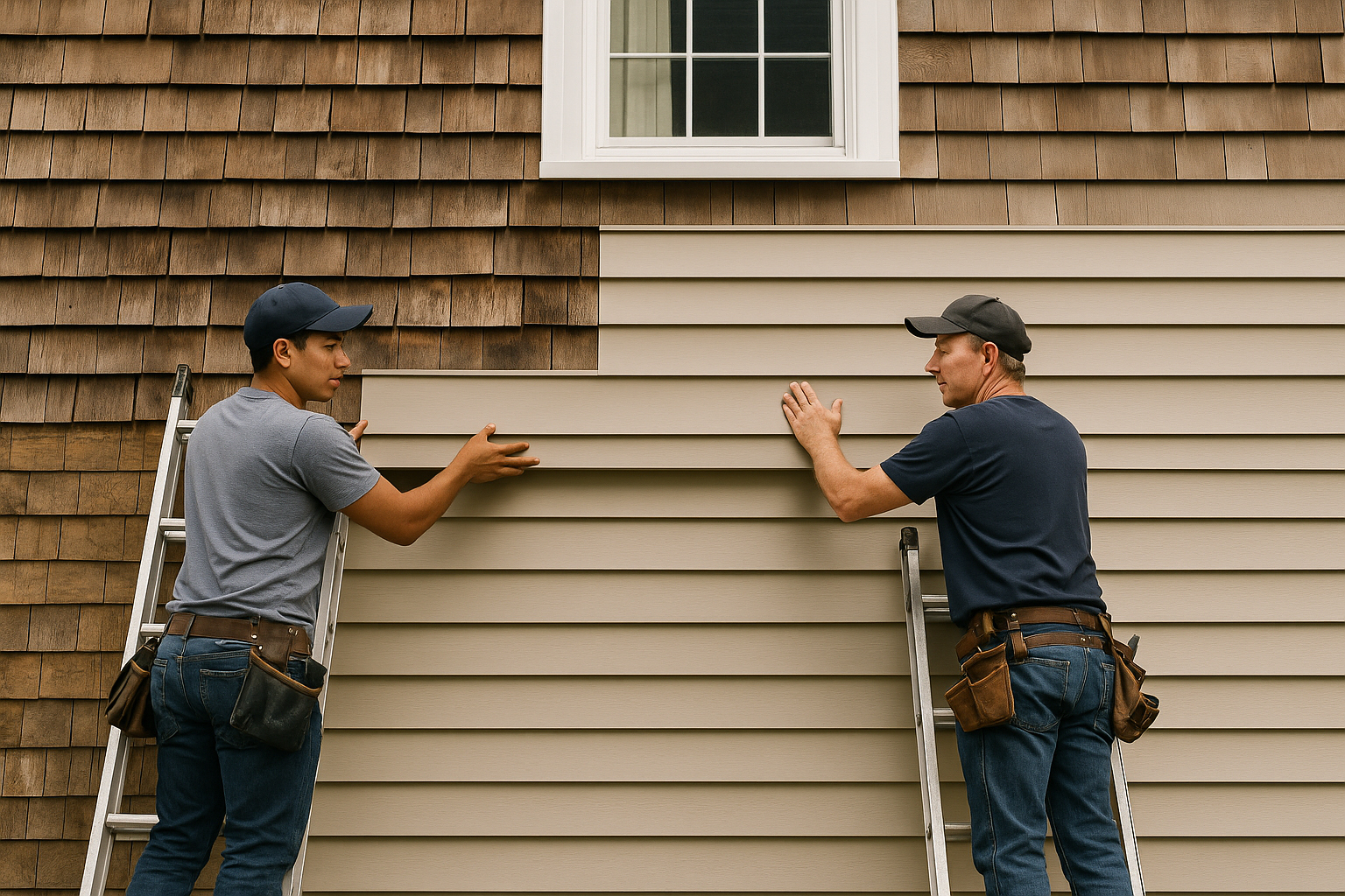 Nuvista contractors giving an older home a siding upgrade in the Rockland, Bergen, Passaic County area