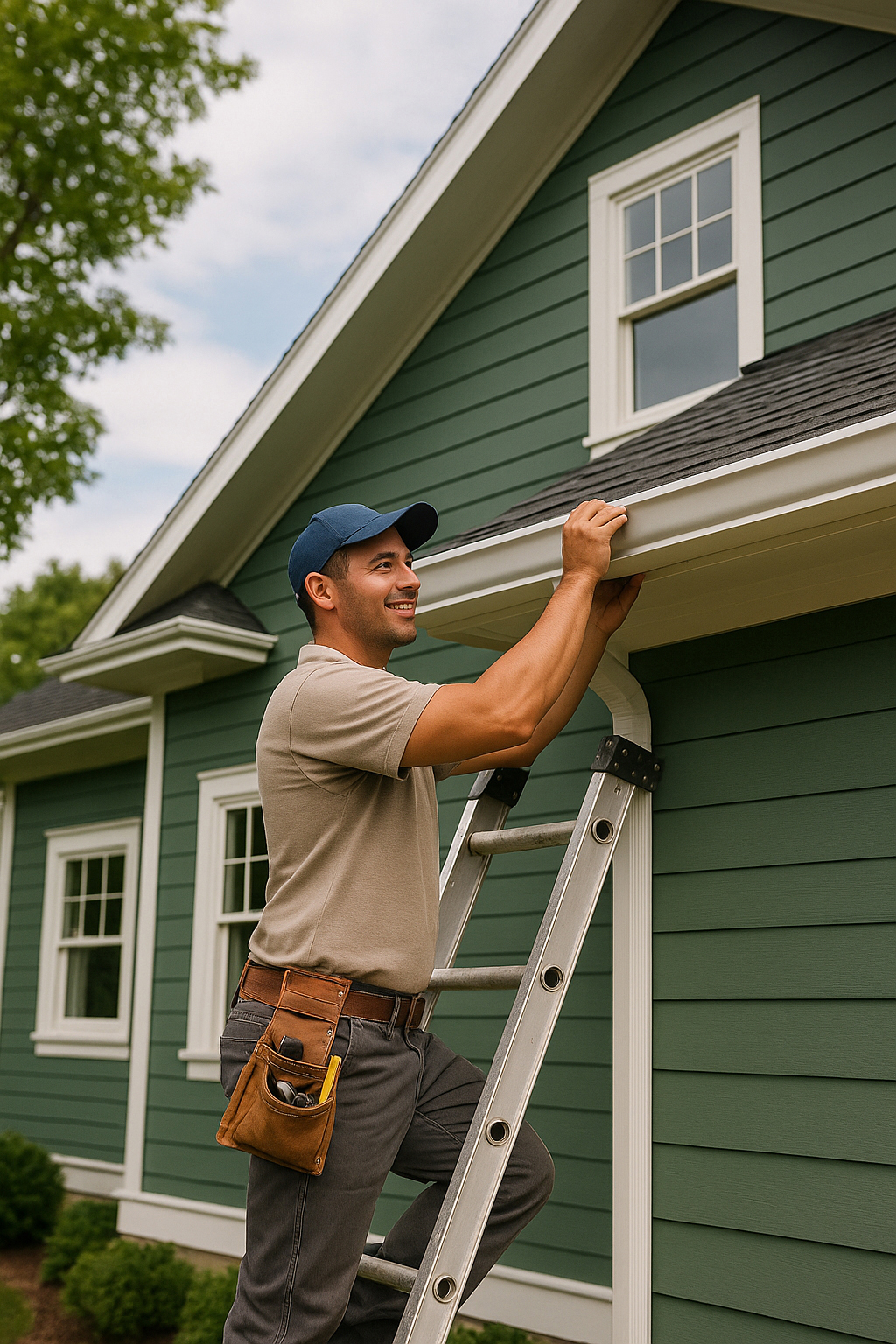 Nuvista crew installing seamless gutters in Passaic, Bergen Rockland County Region