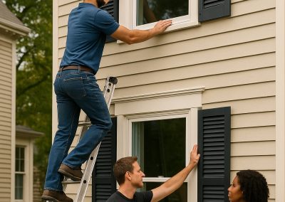 Nuvista team installing double-pane, energy-saving windows in Berge, Passaic, Rockland County area as custeomer watches