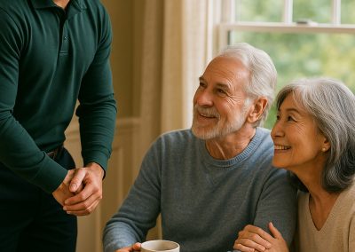 Nuvista team member meeting with an older couple about window replacement in the Bergen, Passaic, and Rockland County area