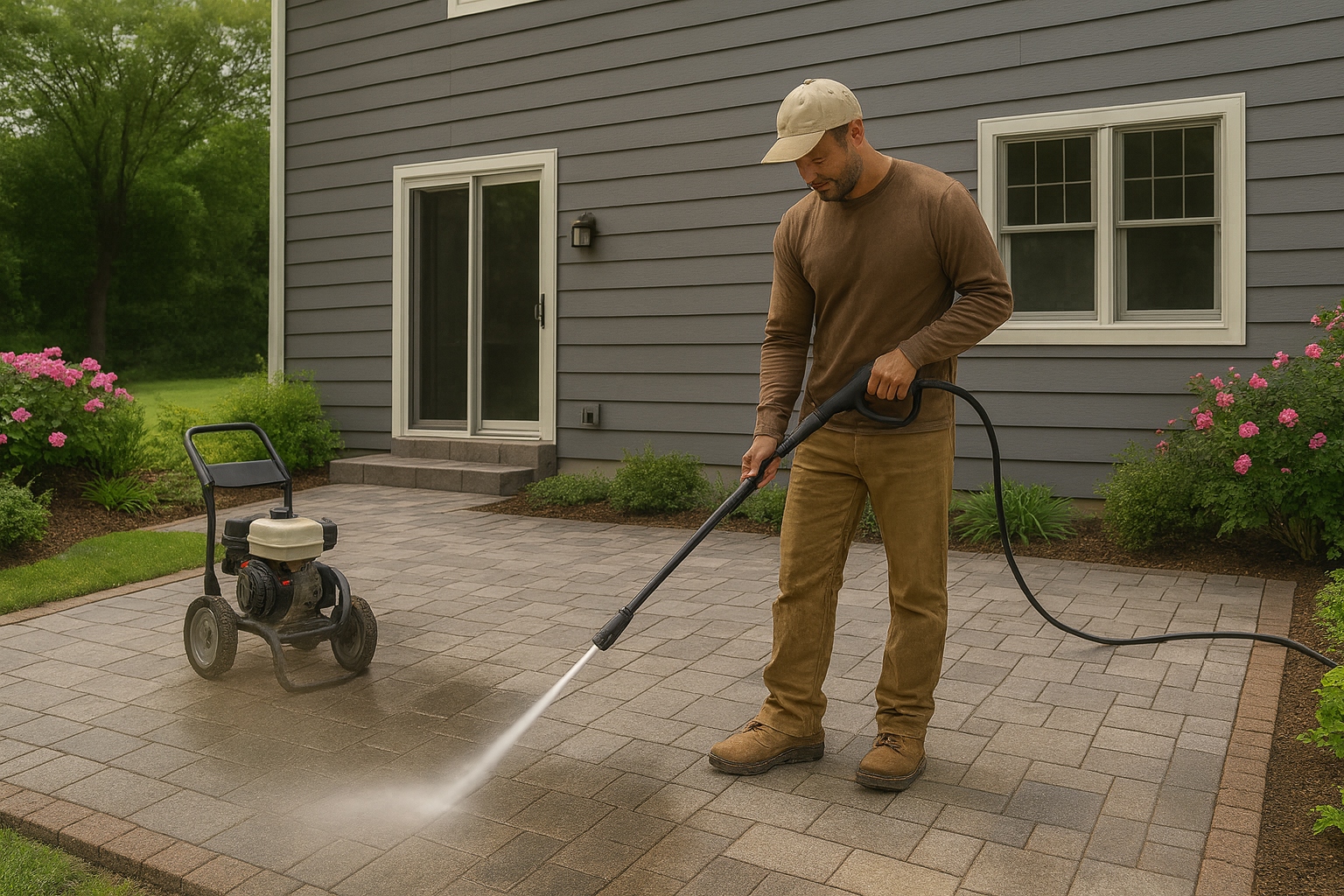 The Nuvista team provids paver patio maintainece for homeowner in the Rockalnd, Bergen, Passaic County area