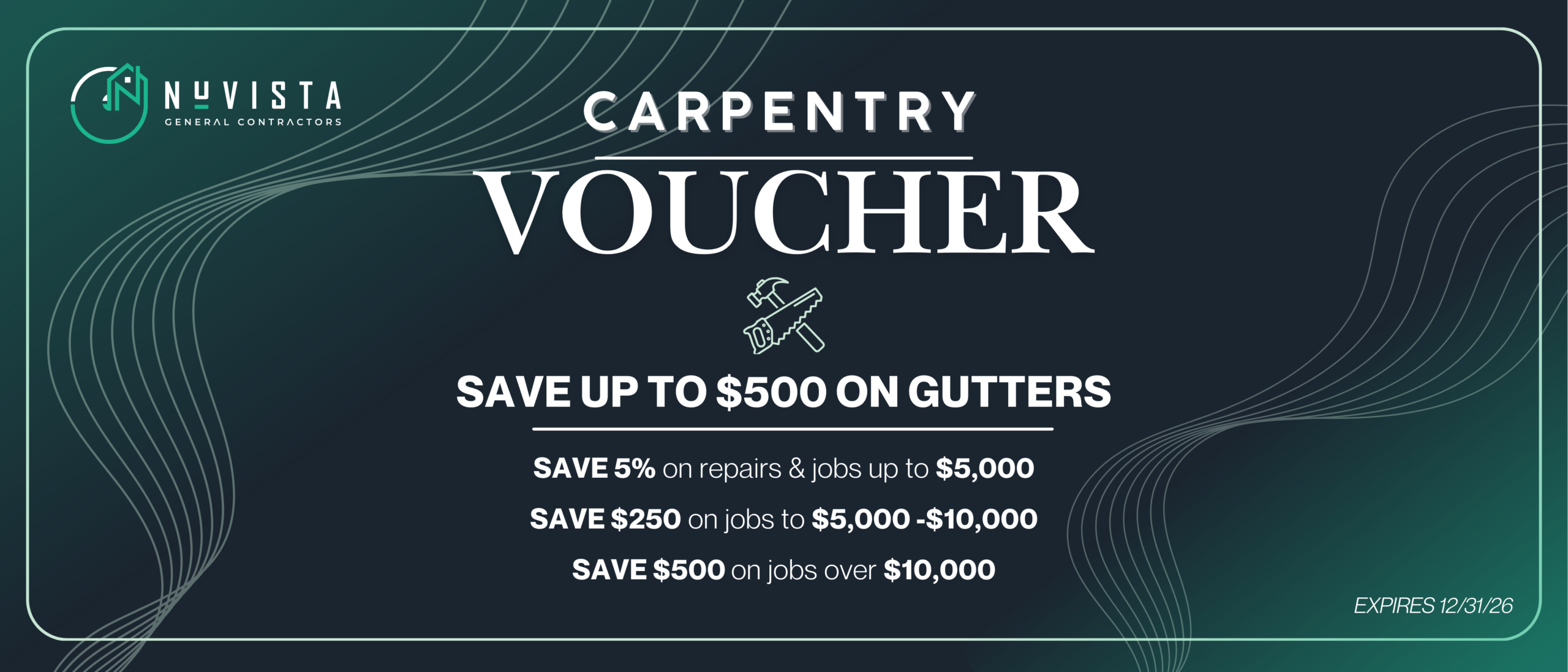 Nuvista voucher for upt to $500 off Carpenty